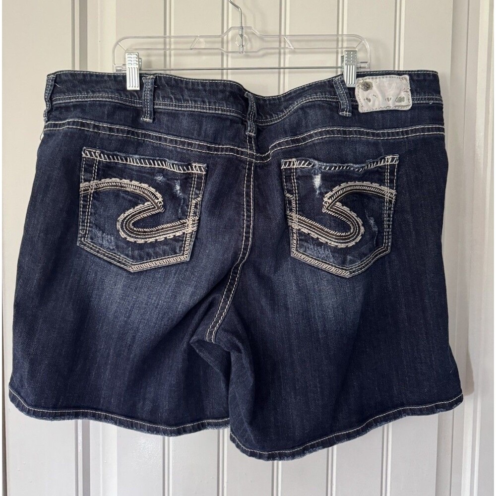 Silver Jean Co Shorts Womens 26W Plus Size  Dark Wash Stretch Denim Mid Rise